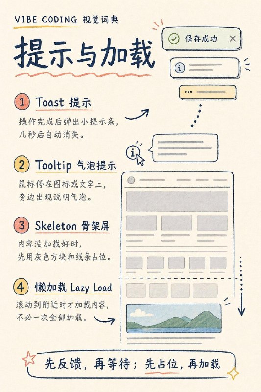 很多新手在 Vibe Coding 时，脑子里明明知道自己想要什么效果，却不知道该怎么描述，更叫不出它的专业名称，今天整理了一波开发中经常遇到、又特别容易卡壳的功能术语，帮你更准确地向 AI 表达需求很多新手在 Vibe Coding 时，脑子里明明知道自己想要什么效果，却不知道该怎么描述，更叫不出它的专业名称，今天整理了一波开发中经常遇到、又特别容易卡壳的功能术语，帮你更准确地向 AI 表达需求