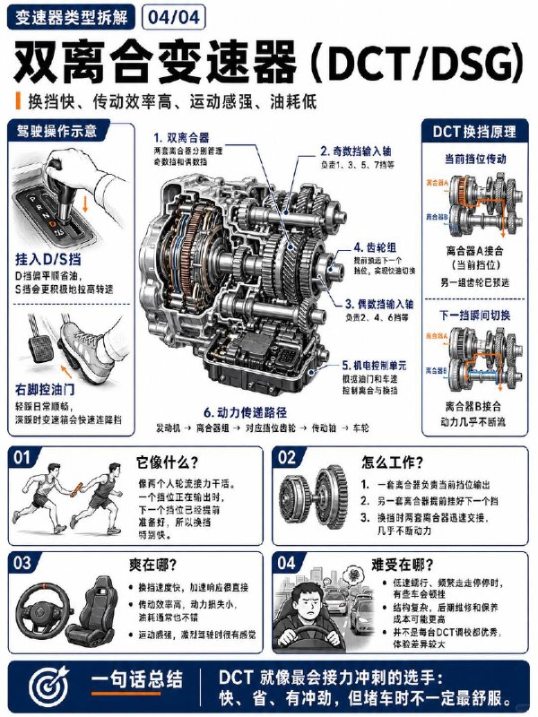汽车小知识汽车4种变速箱自动变速器代表品牌和车型：Toyota：Camry、RAV4（非混动版多用8AT/Direct Shift-CVT混合）BMW：3系、5系 CVT无级变速器代表品牌和车型：Nissan：Rogue、AltimaHonda：Civic（部分非Type R）Subaru：Crosstrek、Forester、Outback 双离合变速器代表品牌和车型：Porsche：911、CaymanAudi：S3、RS3 手动变速器代表品牌和车型：驾照车、手动爱好者的车