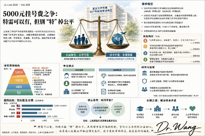 「医学时事：5000元挂号费 贵的到底是医生还是“稀缺”？」最近，上海某三甲医院一位著名妇科专家的5000元特需门诊挂号费引发了全网热议