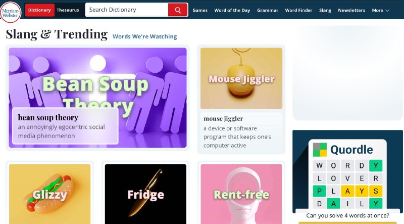 一个值得英语学习者收藏的宝藏网站:Merriam-Webster 提供词条释义、发音、词源查询,并持续更新新词新义
