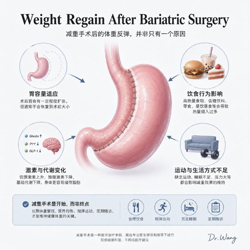 「医学科普：切胃后又胖了 减重手术真的没用了吗？」减重手术从来就不是失败or成功的二元选择，它本质上就是一种治疗！而不是“一劳永逸”的解决方案