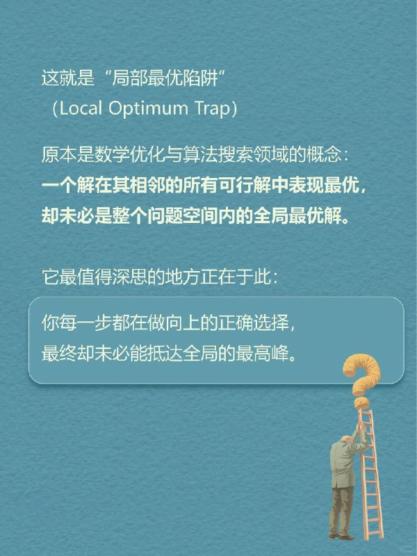每天一个心理学知识｜局部最优陷阱⛰️想象你在群山中徒步攀登