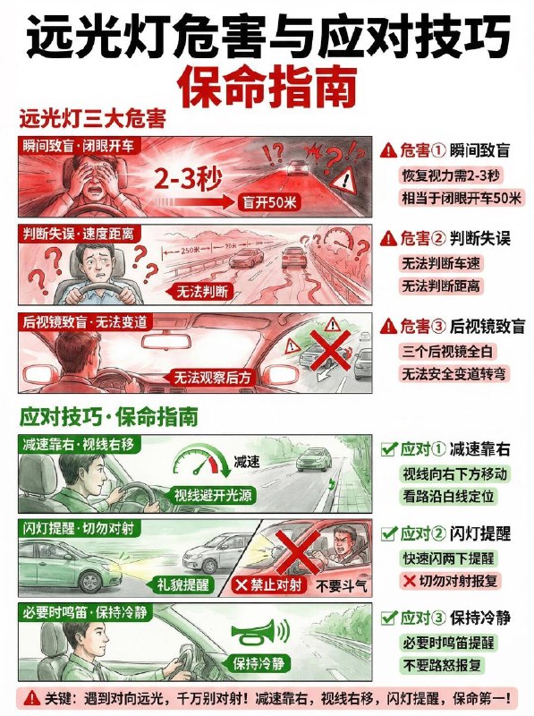 #汽车小知识夜间开车远近光灯到底怎么切？夜间开车，最让人深恶痛绝的绝对是“滥用远光灯”！两柱强光直射过来，瞬间致盲的那几秒钟里，整辆车简直就是在“盲开”，危险系数直接拉满！⚠️【远近光灯】的保命用法，拒绝做令人讨厌的“马路杀手”：🔵 一秒认清仪表盘标志：绿色斜线 🟢： 近光灯