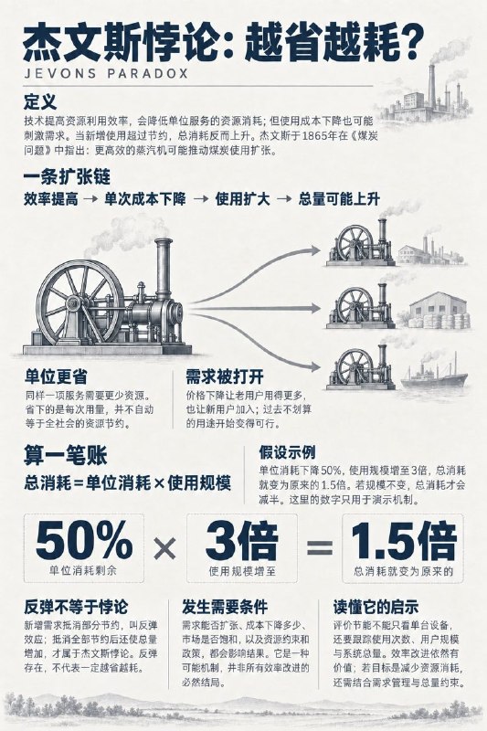 当我们拼命提升技术效率、以为这样就能省下更多资源时,历史却一次次告诉我们:事情可能恰恰相反详解 杰文斯悖论