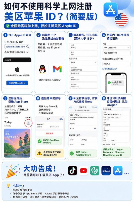如何不使用科学上网注册美区苹果id？