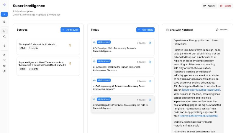 Google Notebook LM 替代品：Open Notebook 效果不错，可以作为私有的 AI 知识库非常友好，支持各种资料：PDF、视频、音频、网页等导入进去进行交互，支持生成播客音频，兼容大部分AI 提供商，以及本地Ollama模型调用