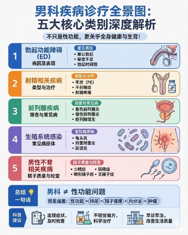 「医学科普：男科疾病到底包括哪些？很多人一直理解错了」很多男性一提到“男科”，第一反应就是“性功能问题”，但实际上，男科疾病远不止这些，而且非常常见、可规范治疗