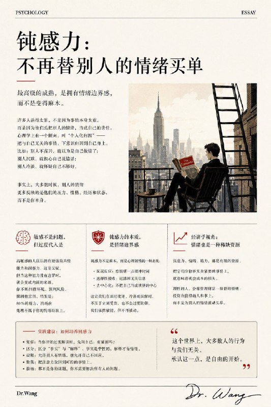 别把所有的事儿都往自己身上揽……心理学叫这个"过度责任感"，研究显示承担别人情绪的人压力激素高40%