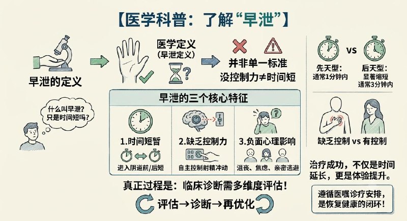 什么是早泄1. 时间短暂先天型（从有性经验以来）：进入阴道后通常在 1分钟 内射精