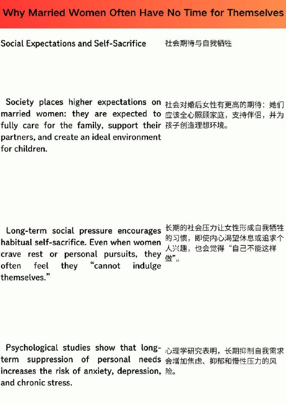外刊精选 婚后女性为什么没有做自己的时间？外刊精选 婚后女性为什么没有做自己的时间？