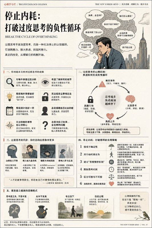 「停止内耗：打破过度思考的负性循环」很多人以为，自己只是“想得比较多”